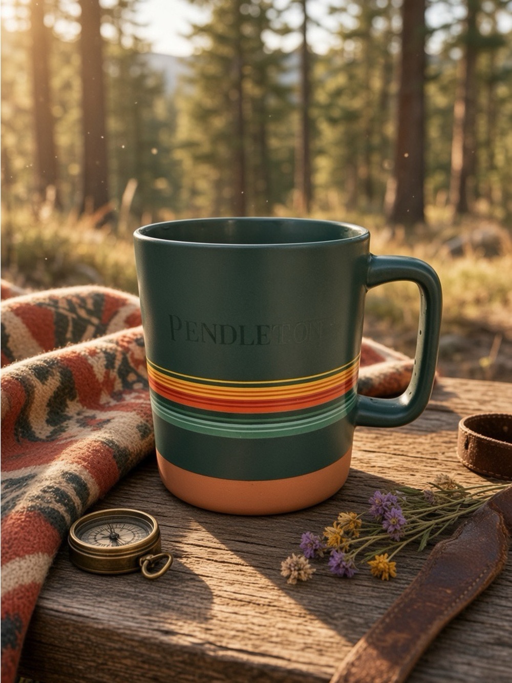Pendleton Mountain National Parks Stripe Mug Forrest Green 18oz Coffee Camp